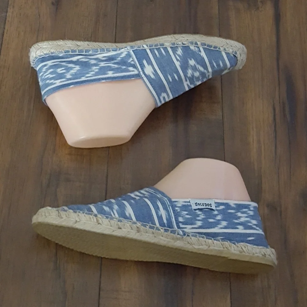 Soludos Blue & White Derby Slip‎ Ons